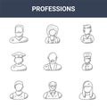 9 professions icons pack. trendy professions icons on white background. thin outline line icons such as businesswoman, chef, Royalty Free Stock Photo