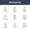 9 professions icons pack. trendy professions icons on white background. thin outline line icons such as manager, businesswoman,