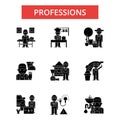 Professions illustration, thin line icons, linear flat signs, vector symbols Royalty Free Stock Photo