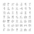 Professions and jobs linear icons, signs, symbols vector line illustration set