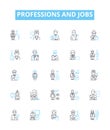Professions and jobs vector line icons set. Carpenter, Plumber, Mechanic, Teacher, Scientist, Pilot, Chef illustration