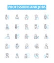 Professions and jobs vector line icons set. Carpenter, Plumber, Mechanic, Teacher, Scientist, Pilot, Chef illustration