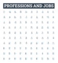 Professions and jobs vector line icons set. Carpenter, Plumber, Mechanic, Teacher, Scientist, Pilot, Chef illustration