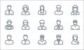 Professions line icons. linear set. quality vector line set such as babysitter, robber, student, taxi driver, priest, magician,