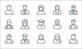 Professions line icons. linear set. quality vector line set such as student, nun, firefighter, teacher, captain, constructor,