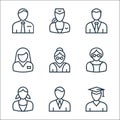 professions line icons. linear set. quality vector line set such as graduate, businessman, nanny, teacher, teacher, teacher,