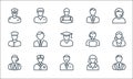 Professions line icons. linear set. quality vector line set such as lawyer, accountant, maid, taxi driver, baker, manager Royalty Free Stock Photo