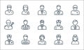 Professions line icons. linear set. quality vector line set such as nurse, taxi driver, mechanic, writer, soldier, police officer