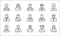 professions line icons. linear set. quality vector line set such as nurse, taxi driver, technician, graduate, manager, doctor, spy Royalty Free Stock Photo