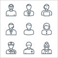 Professions line icons. linear set. quality vector line set such as teacher, courier, policeman, student, student Royalty Free Stock Photo