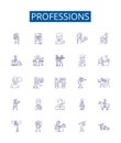 Professions line icons signs set. Design collection of Job, Craft, Occupation, Profession, Vocation, Artisan, Specialist