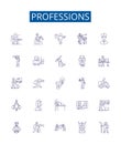 Professions line icons signs set. Design collection of Job, Craft, Occupation, Profession, Vocation, Artisan, Specialist