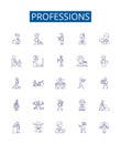 Professions line icons signs set. Design collection of Job, Craft, Occupation, Profession, Vocation, Artisan, Specialist