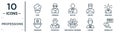 professions linear icon set. includes thin line chef, butler, manager, podiatrist, lawyer, journalist, showman icons for report,