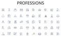 Professions line icons collection. Justice, Ethical, Honorable, Righteous, Upright, Legal, Moral vector and linear