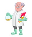 Professor cartoon character holding laboratory flask