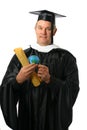 Professor with diploma and world in hand Royalty Free Stock Photo