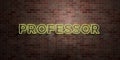 PROFESSOR - fluorescent Neon tube Sign on brickwork - Front view - 3D rendered royalty free stock picture
