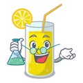 Professor glass fresh lemon juice on mascot