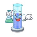 Professor graduated cylinder icon in outline character Royalty Free Stock Photo