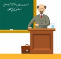 Professor lectures, coloured illustrations.