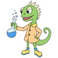 Professor Lizard is doing chemical research, doodle kawaii. doodle icon image