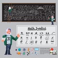 Professor Mathematician with Formulas On Blackboard, Math Science Research. math symbol - vector