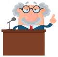 Professor Or Scientist Cartoon Character Speaking Behind a Podium With Speech Bubble Royalty Free Stock Photo