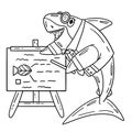 Professor Shark with Canvas Isolated Coloring Page