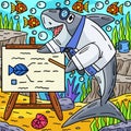 Professor Shark Colored Cartoon Illustration