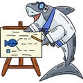 Professor Shark with Easel Canvas Cartoon Clipart