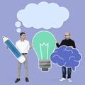 Professor and student with bright ideas Royalty Free Stock Photo