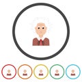 Professor, teacher or scientist icon. Set icons in color circle buttons