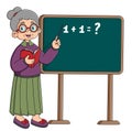 Professor teacher scientist standing near blackboard and teaching concept