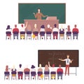 Professors Giving Task, Explaining Seminar, Lecture to Students Sitting in Classroom Set, University, College Education