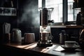 Proffesional coffee maker machine in coffee shop. Generative ai