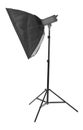 Proffesional photo studio equipments. Studio lamps, isolated on the white background. Black stripsoft box.