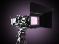 Proffesional video camera 3d render on black background Royalty Free Stock Photo