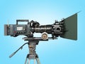 Proffesional video camera 3d render on blue gradient