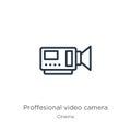 Proffesional video camera icon. Thin linear proffesional video camera outline icon isolated on white background from cinema Royalty Free Stock Photo