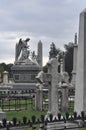 Profile of an Angel Statue Looking Down in a Cemetery on a Cloudy Day Royalty Free Stock Photo