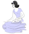 Profile of a beautiful lady. Cute girl ironing clothes. She is a caring hostess. Vector illustration