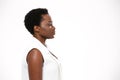 Profile of beautiful serious african american woman with short haircut