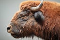 profile of a bison with windblown fur