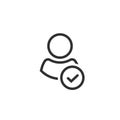 Profile with checkmark icon vector, line outline art user account accepted symbol with tick, approved or applied person