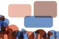 Profile color silhouettes of people crowd and text blocks space banner, male and female face heads silhouettes concept banner.