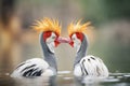profile of crested cranes in courtship ritual