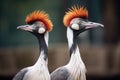 profile of crested cranes in courtship ritual