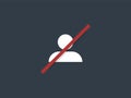 Profile does not exist icon. Customer white contour marked with red line remote avatar erased from online.