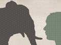 Profile drawn silhouettes - Elephant with Human Royalty Free Stock Photo